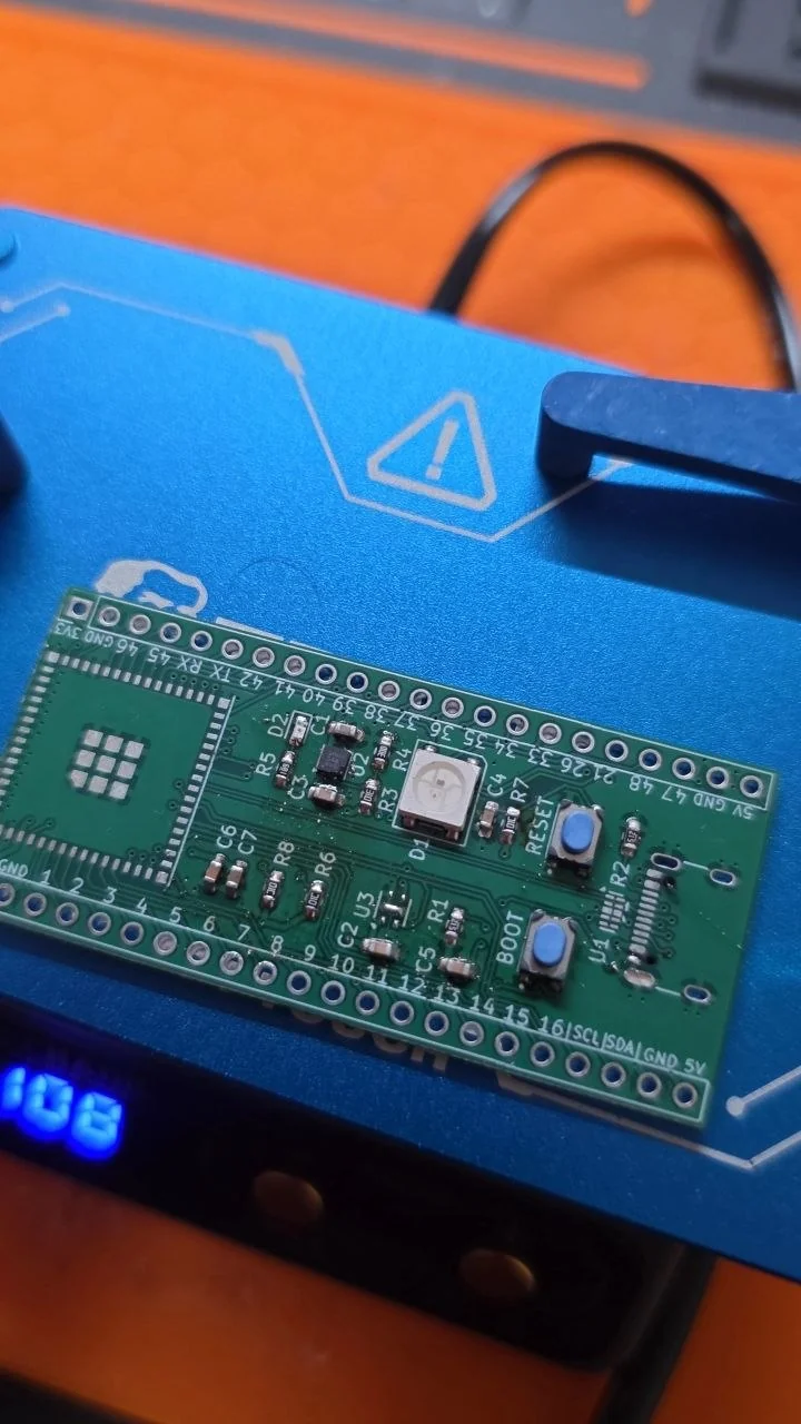 ESP32-S3 dev board — component side close-up